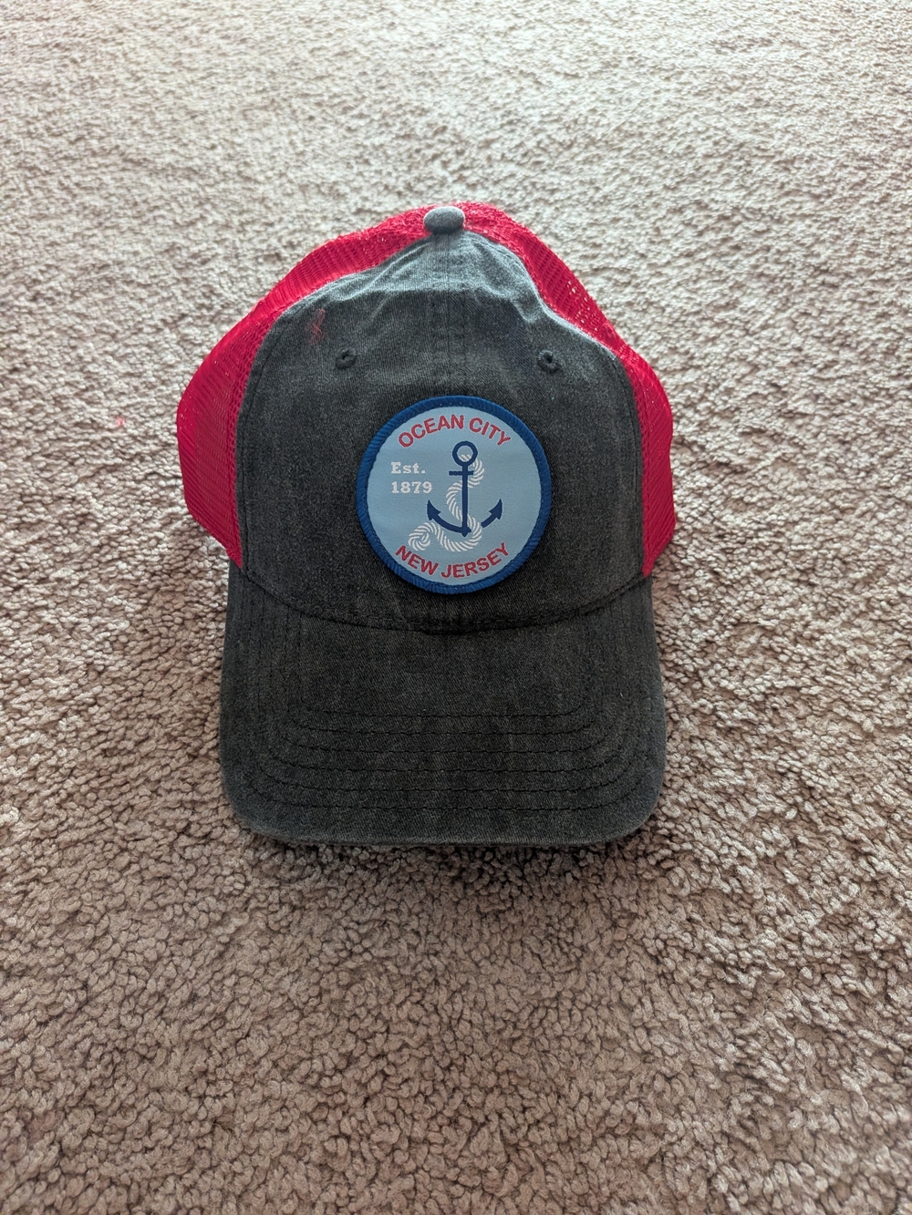 OTTO Two-Tone Charcoal and Red Trucker Hat with Ocean City Patch